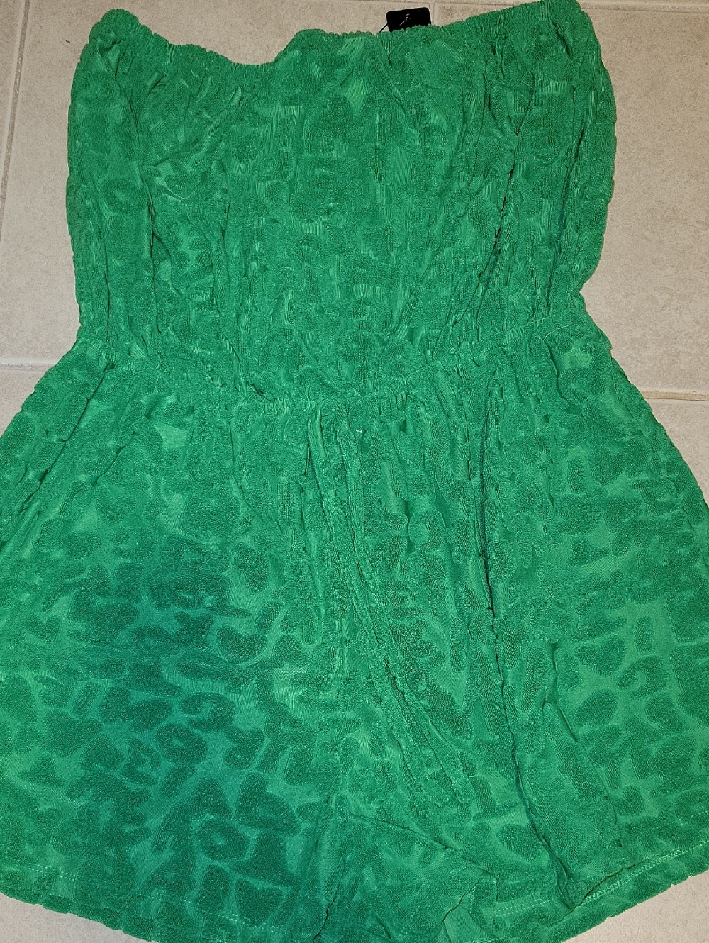 Green Strapless Textured Romper